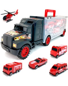 Трейлер гараж с набором пожарных машинок и вертолетом автовоз 678 1 40х12х9 см Playsmart