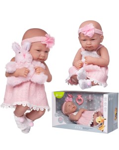 Пупс Junfa Pure Baby в ажурном бело розовом платье в белых пинетках с повязкой на голове Junfa toys