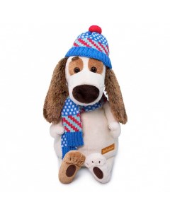 Мягкая игрушка Basik Co Собака Бартоломей в вязаной шапке и шарфе 27 см Budi basa