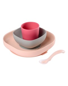 Набор детской посуды Silicine Meal 2 тарелки стакан ложка розовый Beaba