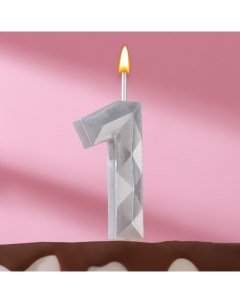 Свеча в торт на шпажке Многогранник цифра 1 11х4 3 см серебро Nobrand