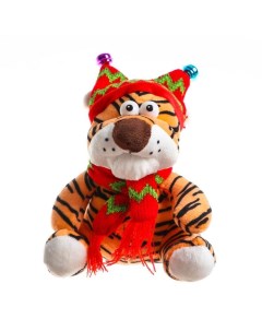 Мягкая игрушка Тигр в шапке 15 см Nobrand