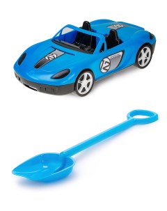 Песочный набор Детский автомобиль Кабриолет синийЛопатка 50 см голубой Karolina toys