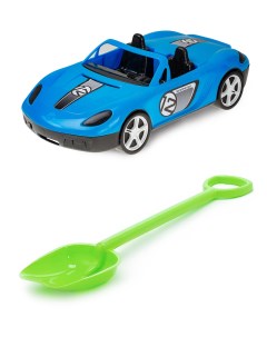 Песочный набор Детский автомобиль Кабриолет синийЛопатка 50 см салатовый Karolina toys