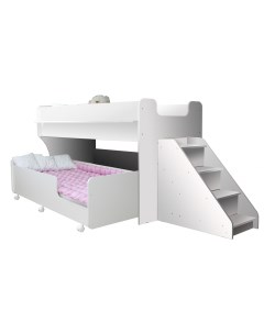 Детская кровать 7 с лестницей с ящиками белый Капризун
