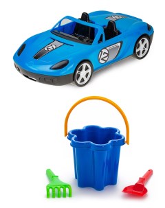 Песочный набор Детский автомобиль Кабриолет синийНабор Цветок 3 элемента Karolina toys