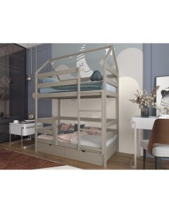 Кровать детская Двухъярусная домик 180х90 с ящиками масло Асфальт Moonlees