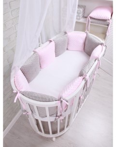 Бортики в детскую кроватку 12 шт розовый серый Про сон
