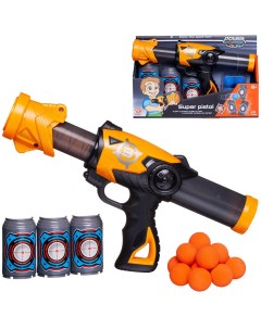 Бластер игрушка Junfa Пистолет c 12 мягкими шариками и 3 банками мишенями оранжевый 1 Junfa toys