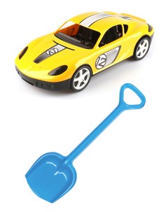 Набор для песочницы автомобиль Молния желтый Лопатка 50 см синяя Karolina toys
