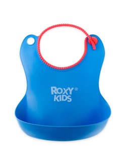 Детский силиконовый нагрудник для кормления с карманом цвет синий Roxy kids