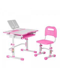 Комплект парта стул выдвижной ящик подставка Amata белый розовый Anatomica