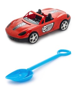 Песочный набор Детский автомобиль Кабриолет красныйЛопатка 50 см голубой Karolina toys