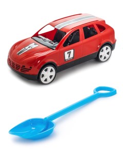 Песочный набор Детский автомобиль Кроссовер красныйЛопатка 50 см голубой Karolina toys