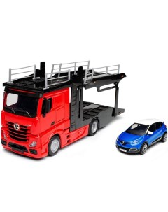 Машина автовоз без прицепа и машинка 1 43 STR FIRE Mercedes Benz Actros красный Bburago