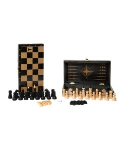 Игра 3в1 золото с обиходными деревянными шахматами Объедовские 491 21 Фабрика игр