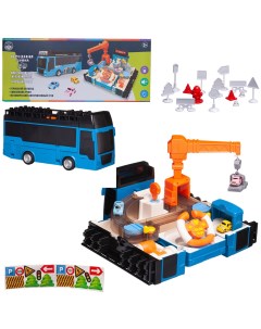 Игровой набор интерактивный 3в1 Junfa Туристический автобус трансформер синий с треком Junfa toys