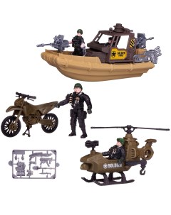 Набор военной техники Боевая сила патрульный катер вертолет мотоцикл 3 фигурки Abtoys