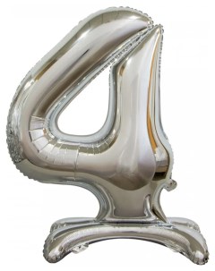 Шар фольгированный цифра 4 на подставке серебряный 76 см Веселая затея