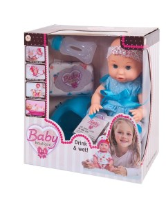 Кукла ABtoys Baby boutique Пупс в голубом платье 30см пьет и писает Junfa toys