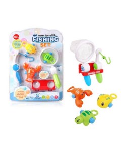 Игрушка для ванной Рыбалка удочка сачок держатель и 3 фигурки морских обитателей Junfa toys