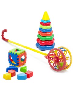 Развивающие игрушки Carolina Toys Каталка Колесо Сортер Кубик малый Пирамидка большая Karolina toys