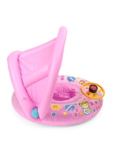 Надувной круг для плавания детский с крышей Машинка BG0038 от 1 года розовый Baziator