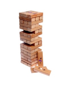 МЕГА ТОЙС Настольная игра дженга Башня с ребусами из 54 элементов в деревянном ящике Мега тойс