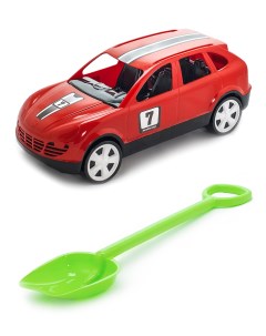 Песочный набор Детский автомобиль Кроссовер красныйЛопатка 50 см салатовый Karolina toys