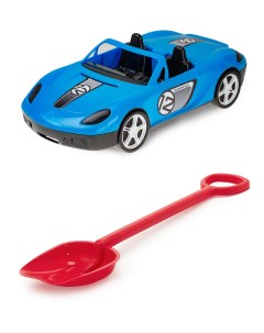 Песочный набор Детский автомобиль Кабриолет синийЛопатка 50 см красный Karolina toys