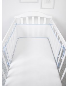 Бортик сетка защитный в кроватку для новорожденных 180х30 см белый голубой Baby nice