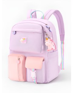 Рюкзак школьный Счасливый единорожка 45х32х18 см цвет розовый 1 шт Nobrand