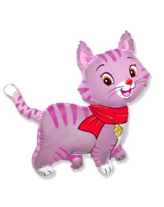 Шар фольгированный 30 Кошечка с шарфом цвет розовый Flexmetal