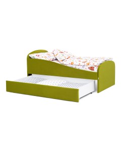 Детская мягкая кровать с ящиком Letmo оливковый велюр Бельмарко