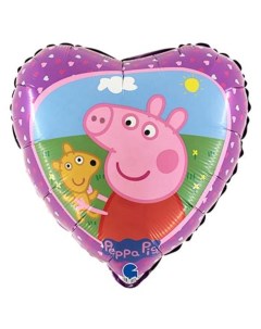 Шар фольгированный 18 Свинка Пеппа с мишкой сердце Grabo