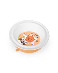 Тарелка детская глубокая на присосе с оранжевым декором цв белый 431316016 Пластишка