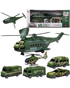 Игровой набор Junfa Вертолет военный грузовой с 4 машинками и вертолетом Junfa toys