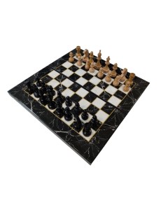 Шахматы с нардами под Мрамор с фигурами из бука st01mragd Lavochkashop