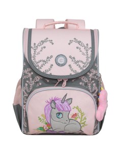 Рюкзак школьный для девочки RAm 384 5 2 розовый серый Grizzly