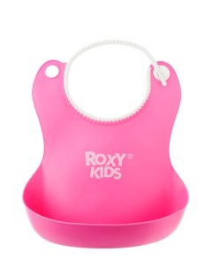 Детский силиконовый нагрудник для кормления с карманом цвет розовый Roxy kids