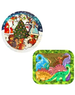 Пазлы для малышей Набор Зоопазлов Новогодняя сказка Динозавры Нескучные игры