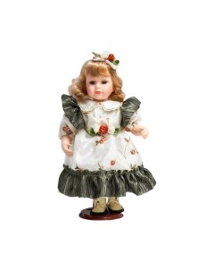 Кукла коллекционная керамика Беатрис в атласном платье с розочками 30 см Кнр