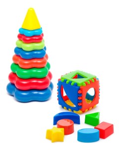 Развивающие игрушки Сортер Кубик логический малый Пирамидка детская большая Karolina toys