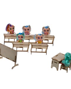 Игровой набор класс 5 парт учительский стол доска 6 стульев 6 кукол AW1006 Amazwood