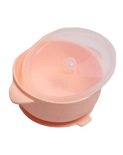 Тарелка для кормления малышей на присоске силиконовая с крышкой розовый Baby nice