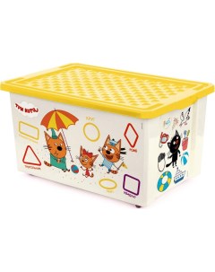 Ящик для игрушек Три Кота Обучайка считай на колесах с желтой крышкой 57 л Plastic centre