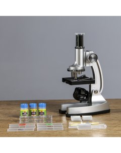 Микроскоп Исследование кратность увеличения 600х 300х 100х с подсветкой серебристый Nobrand