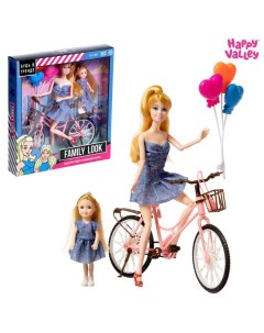 Кукла с дочкой Family Look на велосипеде джинс Happy valley