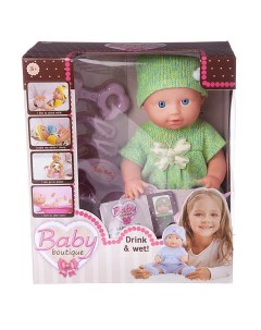 Кукла Baby boutique Пупс в зеленой одежде 25 см пьет и писает PT 01035 зеленая Abtoys