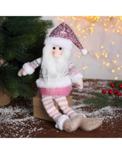 Мягкая игрушка Дед Мороз в розой шапочке длинные ножки 11х37 см Зимнее волшебство
